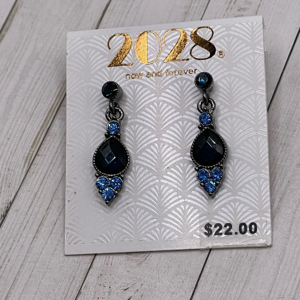 NWT 1928 Deep Blue Drop Earrings - Picture 2 of 7